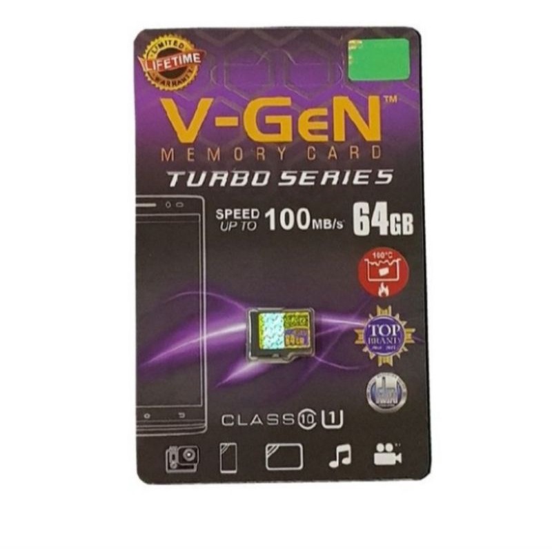 MEMORY CARD  64GB Micro SD V-gen 64GB Turbo Series MicroSD HC Vgen 64 GB Class 10 V GEN