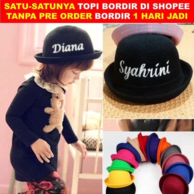 TOPI CAPLIN ANAK CUSTOM BORDIR NAMA DESAIN LOGO