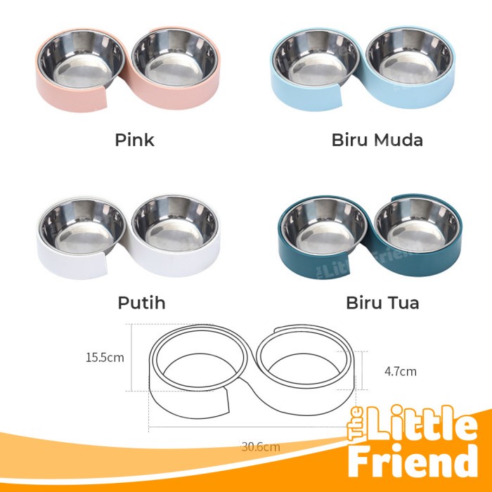 Tempat Makan Minum Kucing Anjing Hewan Stainless Double Bowl S-SHAPED