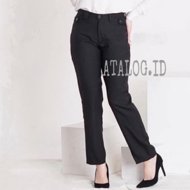 Celana Bahan Kerja Wanita Highwaist Kantor Formal Dasar Kain Premium Strech . Office Pants Slimfit Standart S-5L