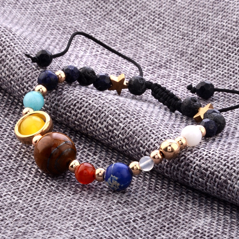 Universe Galaxy Eight Planet Stone Beads Braided Bracelet