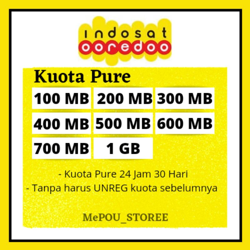 Kuota Data Indosat Pure / Kuota Indosat Yellow / Indosat Paket Data  / Gift Data / *MePOU_STOREE*