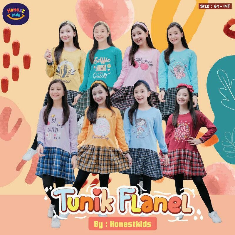 6-14th tunik anak perempuan/tunik flanel anak remaja/tunik anak tanggung big cutting