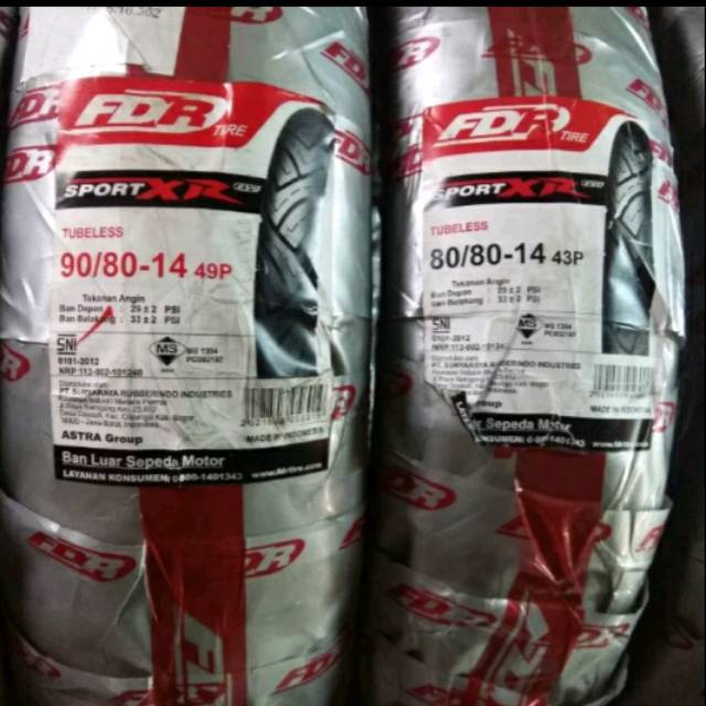 ban luar tubles set depan belakang ukuran 80/80-14 90/80-14 fdr xr evo termurah