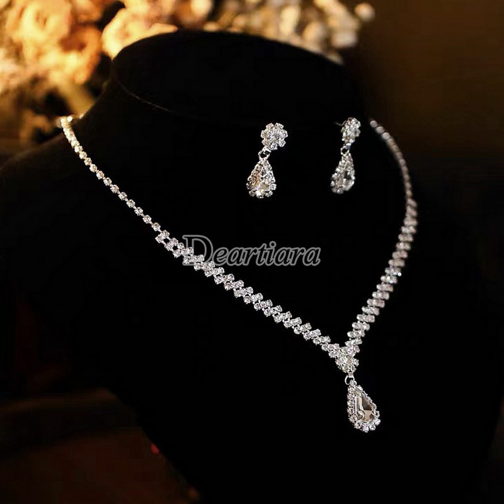 Water Drop Necklace Clavicle Chain Delicate Claw Chain Necklace and Earring Set