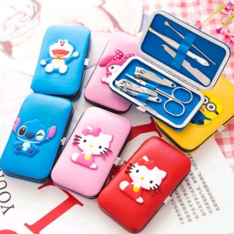manicure set karakter dompet kulit 6in1 motif nail clipper perawatan gunting kuku pedicure box gunting kuku set nail scissors set stainless