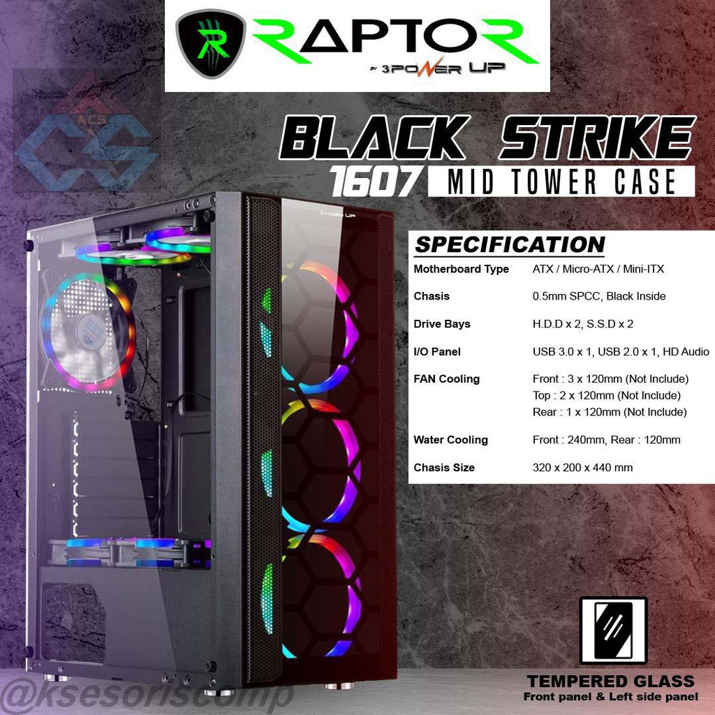 Casing Gaming PowerUp Raptor 1607 Black - Casing Gaming