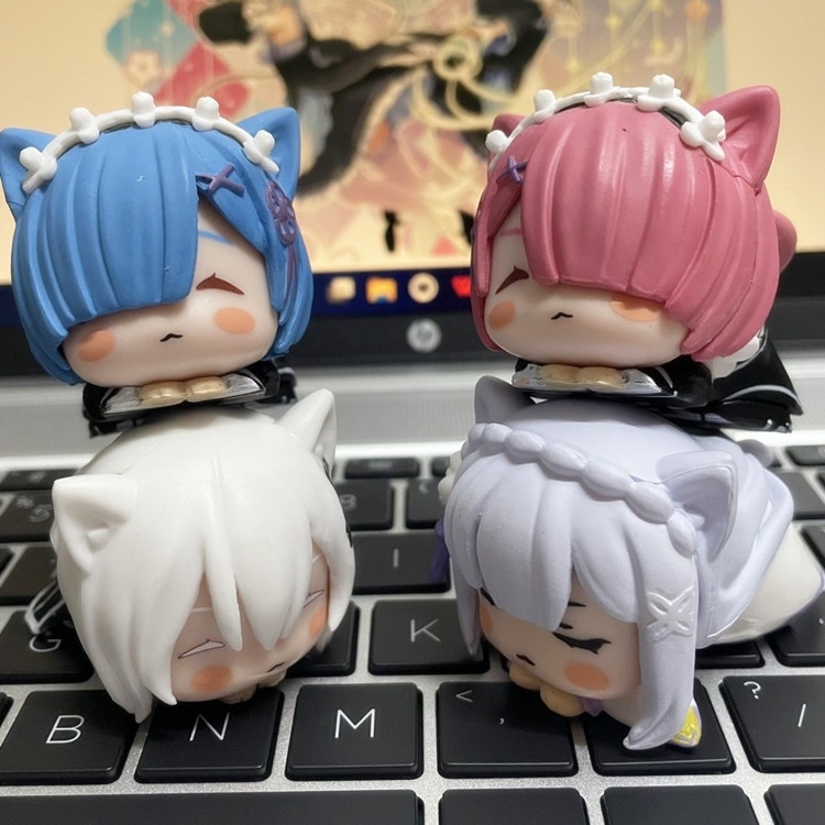 4pcs Mainan Action Figure Anime Re Life In A Different World From Zero Mini Sleep Cat Rem Ram Emilia Bahan PVC Untuk Hadiah