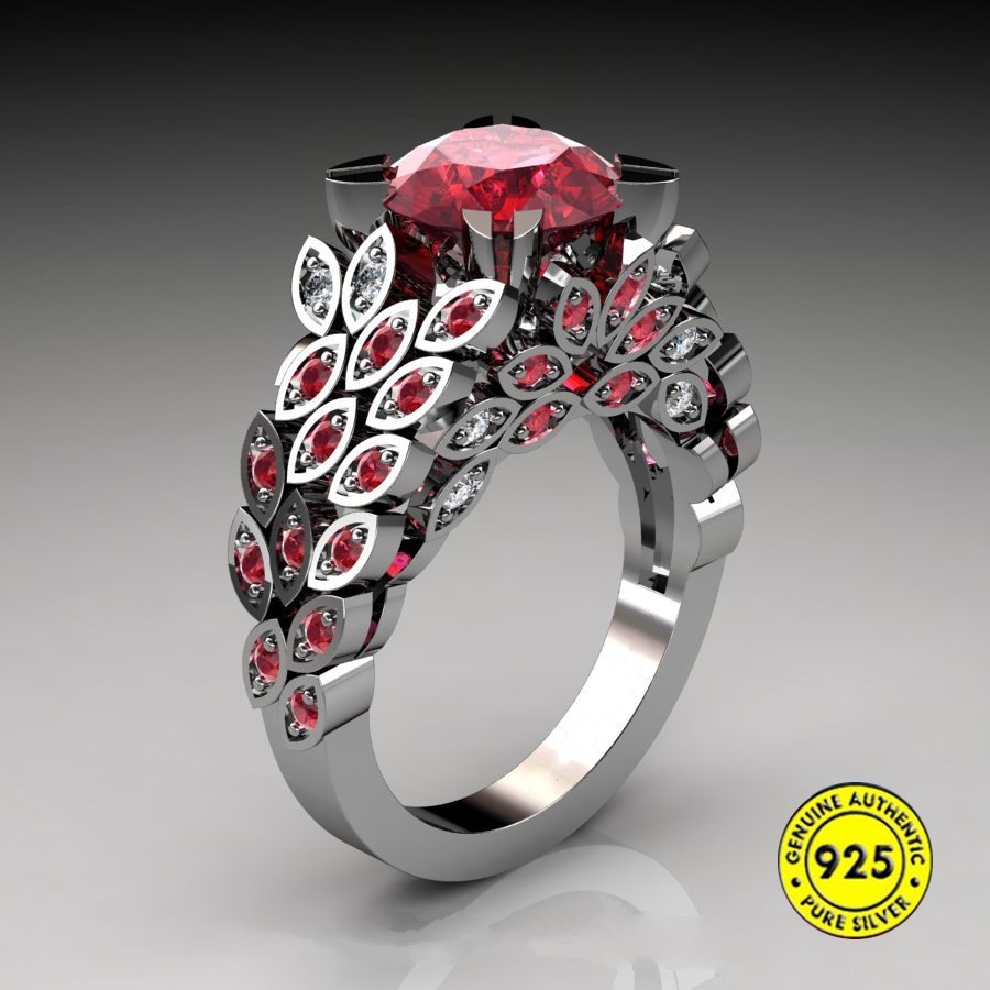 Cincin Berlian Ruby Micro-Inlaid Lapis Emas 18k Bahan S925 Silver