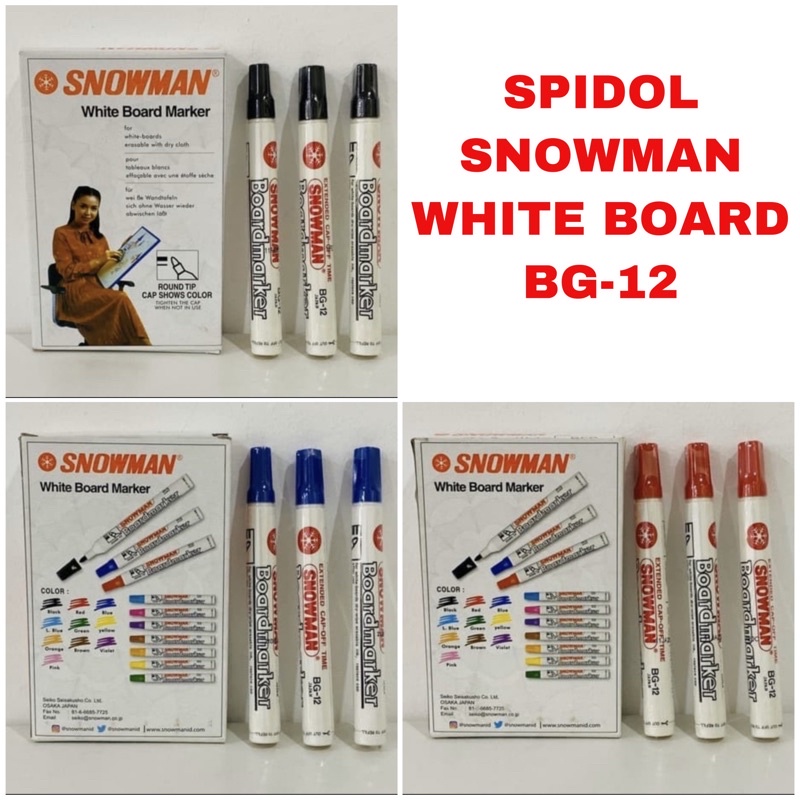 Jual Spidol Snowman White Board Marker Nobg 12 Hitam Biru Merah 1 Box Isi 12 Pcs