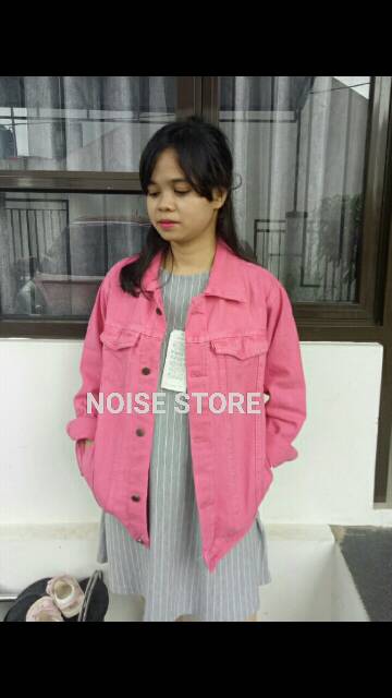 Jaket Jeans Oversize Pink Ijo Army Tosca Coklat Lemon Maroon
