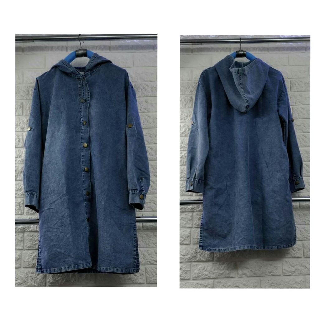Denim Dress Hoodie Lengan Panjang Wanita Nyaman (Comfortable Woman Blue Denim Hoodie Dress) #009