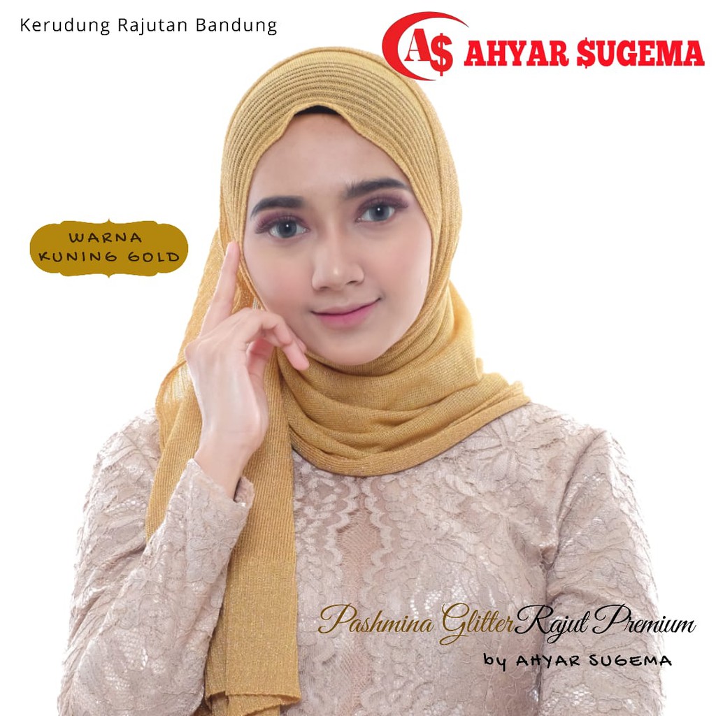 Pashmina Gliter Rajut Premium GOLD Kerudung Pesta  