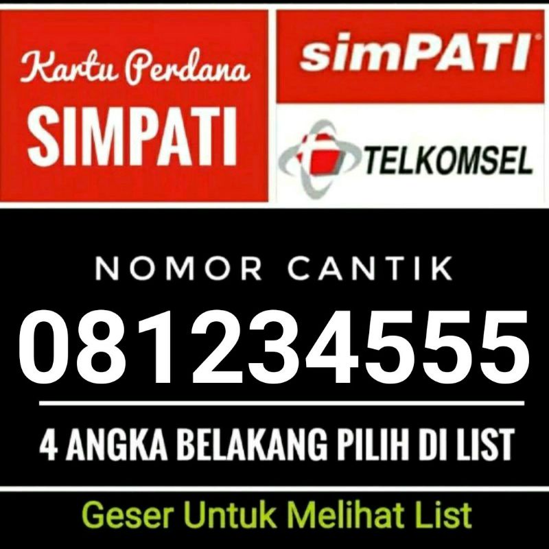 Nomor cantik telkomsel Simpati 0812345 x abbc murah