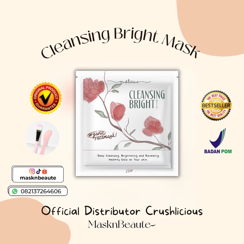 [ FREE GIFT ] CRUSHLICIOUS CLEANSING BRIGHT MASK | Masker mencerahkan wajah aman BPOM, | masker waja