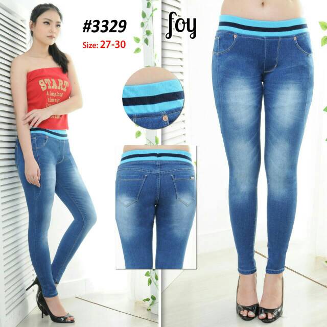 Celana Jeans Pinggang Karet Wanita / Celana Jins Pinggang Karet / Celana Jeans Polos / Celana Skinny