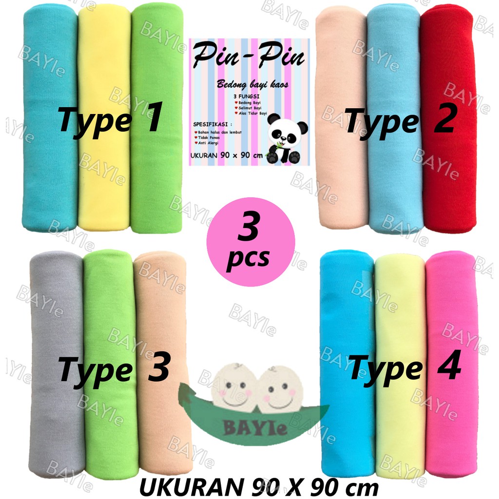 BAYIe - 3 PCS Bedong Bayi Kaos PIN-PIN Size 90 X 90 cm/Selimut Bayi/Alas bayi/Alas kereta