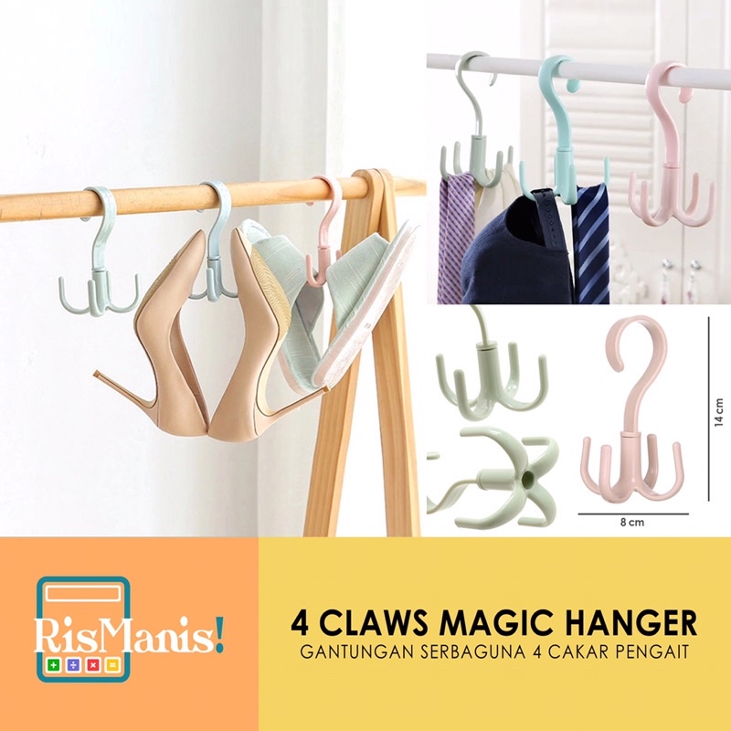 4 CLAWS MAGIC HANGER - Gantungan Serbaguna 4 Hook Cakar Pengait Baju Tas Sepatu Sandal Topi Dasi