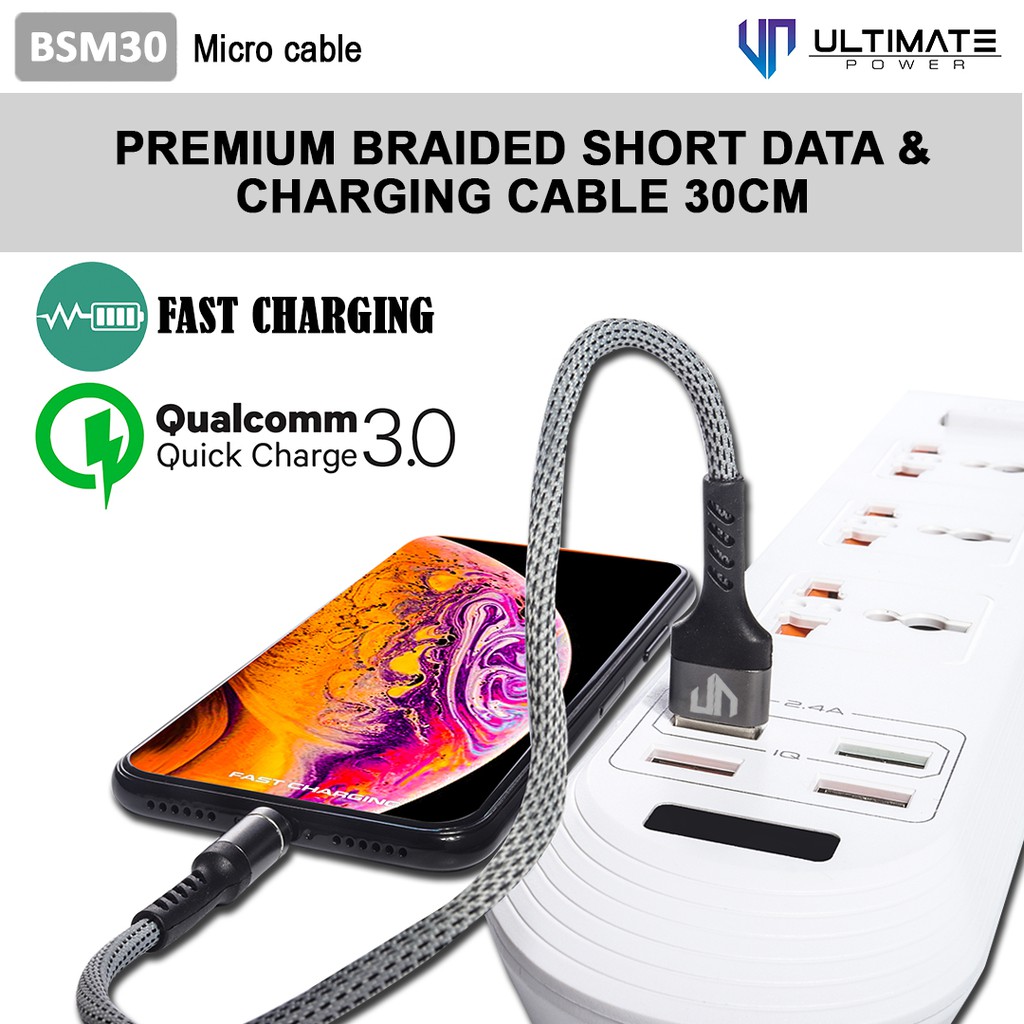 Kabel Data and Charging Cable 30CM Micro Ultimate Power Premium Braided USB