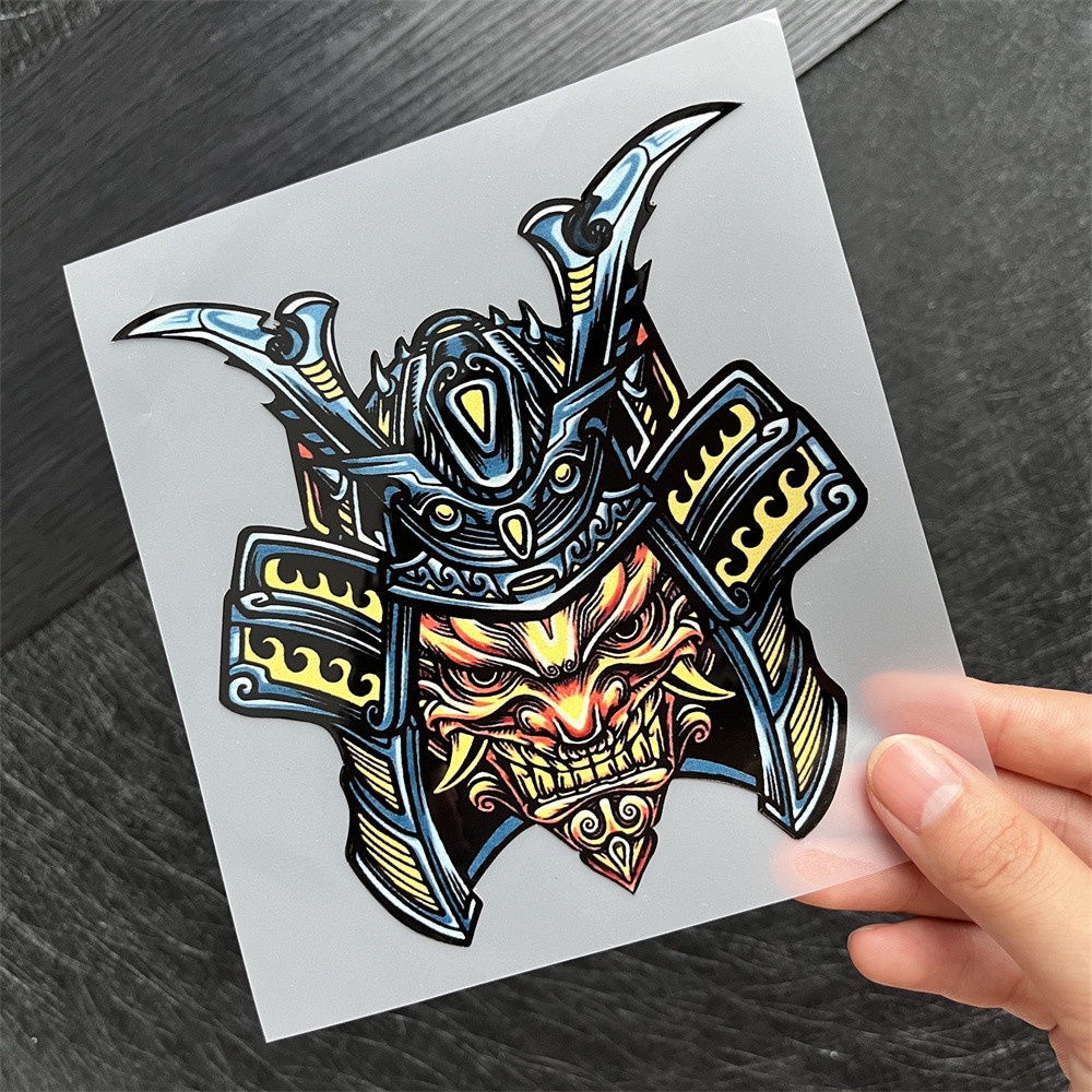 Stiker Reflektif Motif Anime Samurai Jepang Warna Hitam Tahan Air Untuk Sepeda Motor / Laptop / Mobil