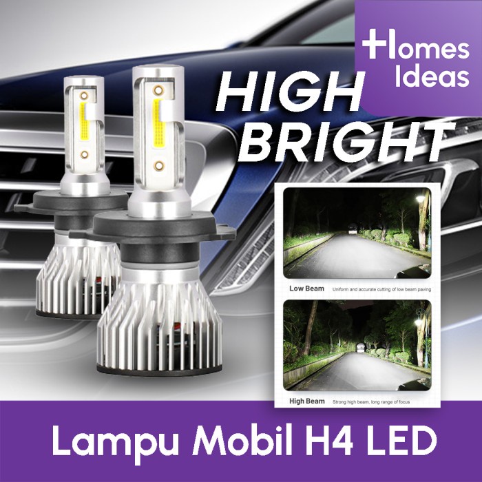 lampu headlamp LED mobil H4 6500K 8000LM 2 pcs