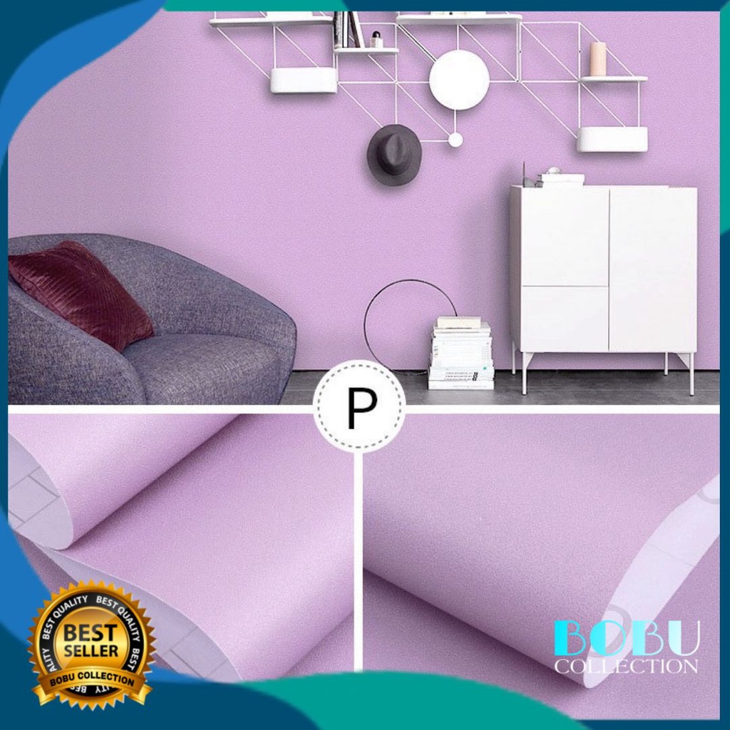 Wallpaper Dinding Motif Polos Ungu Muda 45cm x 100cm Wallsticker Dinding Motif Polos Pastel Ungu Mud