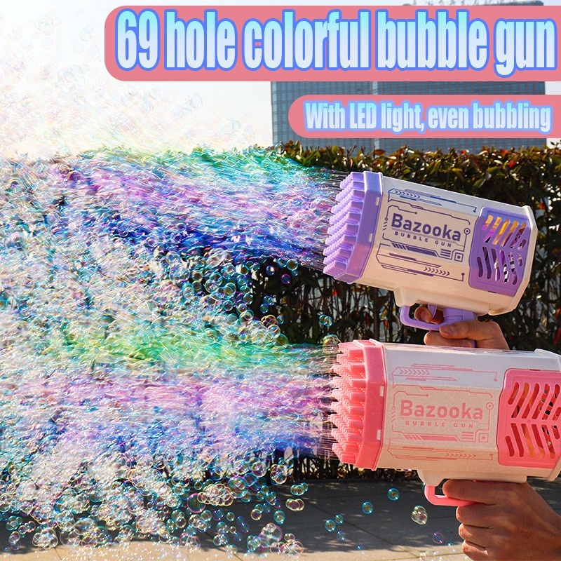 Rechargeable Bubbles Machine 69 Holes Bubble Gun Rocket Gun Launcher