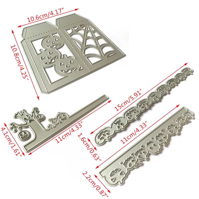 Zzz 4pcs / set Cetakan Stensil Cutting Dies Motif Labu Halloween Bahan Metal Untuk Scrapbook / Craft DIY