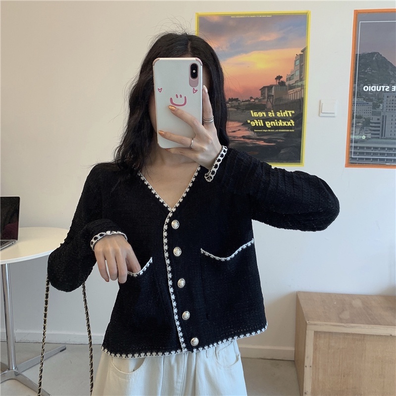 Atasan crop top kardigan rajut wanita lengan pendek Korean style cardigan rajut