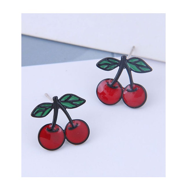 LRC Anting Tusuk Fashion Red Cherry Contrast Stud Earrings A60193