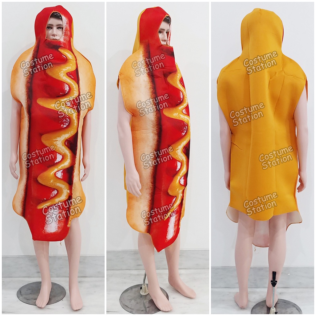 Kostum Hotdog Mascot / Costume Roti Sosis Hot Dog Maskot Makanan Halloween dewasa