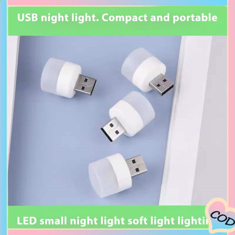 COD❤️ USB Plug Lamp Komputer Ponsel Lampu Pengisian Daya LED Pelindung Mata Lampu Baca Lampu Malam Bulat Kecil-A.one