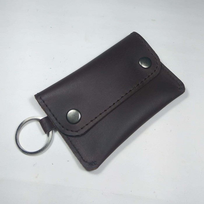 dompet stnk model kancing dua jahit keliling kulit asli warna coklat