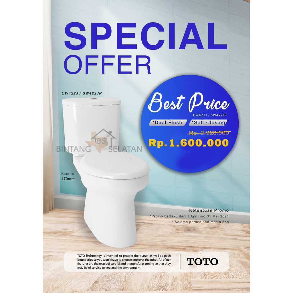 PROMO CLOSET DUDUK TOTO CW 422 J  CLOSED DUDUK TOTO CW422J DULA FLUSH