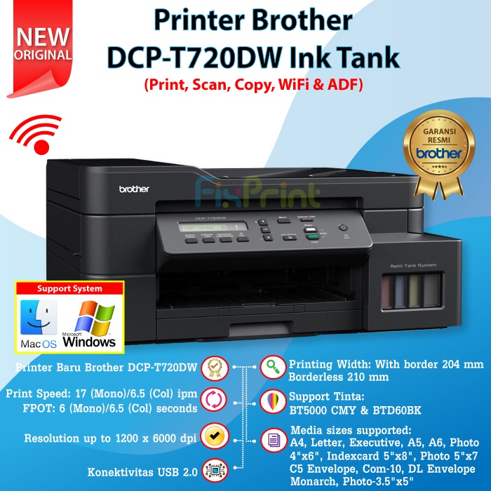 Printer Brother DCP-T220 DCP T220 T420W T520W T720DW Tinta BTD60Bk Black BT5000 Color CMY