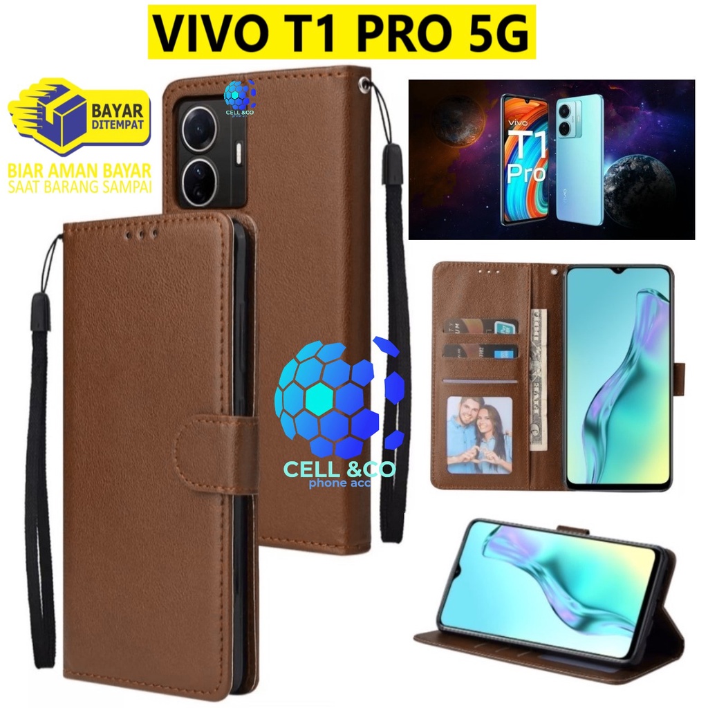 VIVO T1 PRO 5G CASE FLIP LEATHER WALLET PREMIUM FLIP CASE BUKA TUTUP KESING HP CASING FLIP CASE VIVO T1 PRO 5G