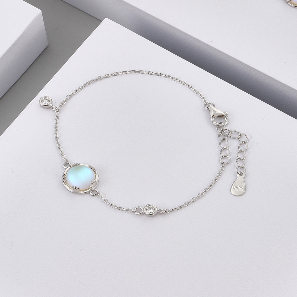 Hu Hu Hu Hu Hu Alat Bantu Pasang Kacamata♡ Silverhoo Gelang Tangan Rantai Adjustable Hias Batu Zircon Kubik Biru + Kait Lobster Untuk Wanita