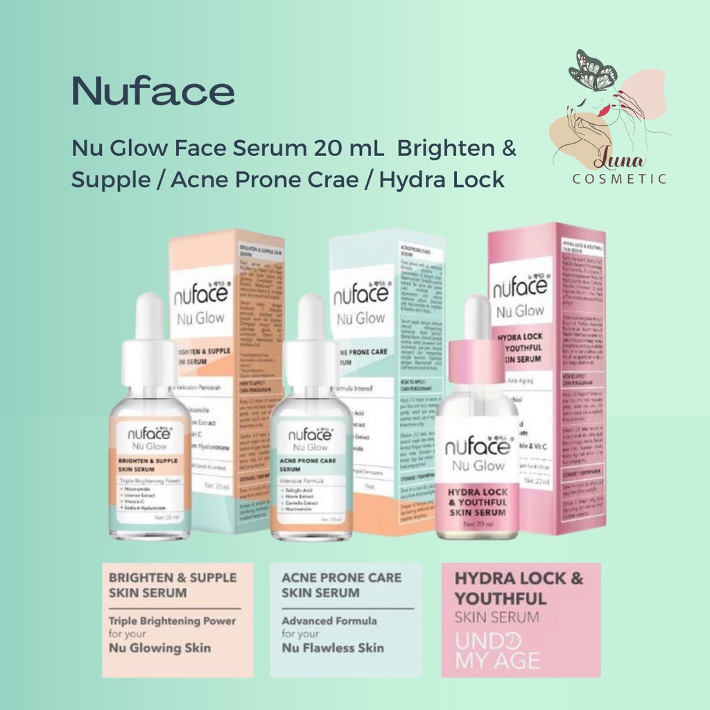 Nuface Nu Glow Face Serum 20 mL BRIGHTEN &amp; SUPPLE / ACNE PRONE CARE / HYDRA LOCK