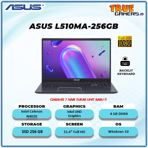 Laptop Asus Vivobook L510MA & L410MA & E210 N4020 Win10+OFF3651YR 5.6FHD & 14.0 FHD 4GB-128ssd(NUMPAD)-L510MA 256GB
