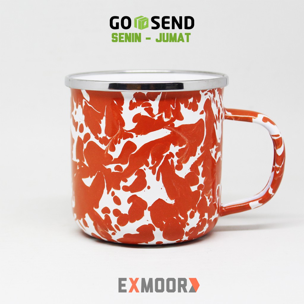 Exmoor Cangkir Enamel Premium Lurik Merah Bata 300 ml