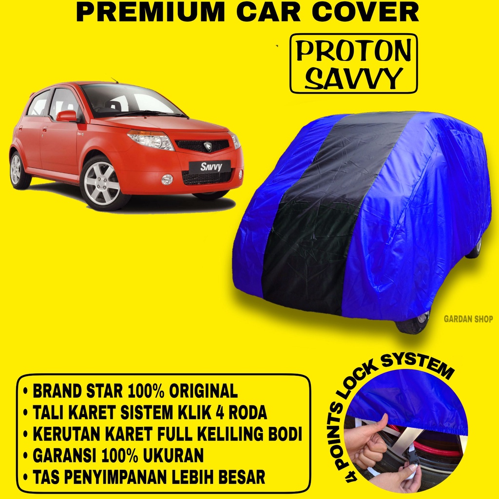 Body Cover PROTON SAVVY BIRU HITAM Penutup Bodi Mobil Proton Savvy Waterproof PREMIUM