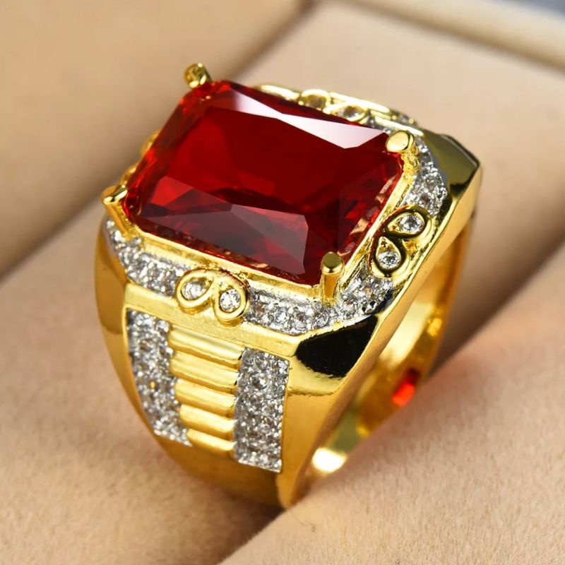 Cincin Batu Rubi Merah Ring Gold Filled Mewah Elegan Minimalis