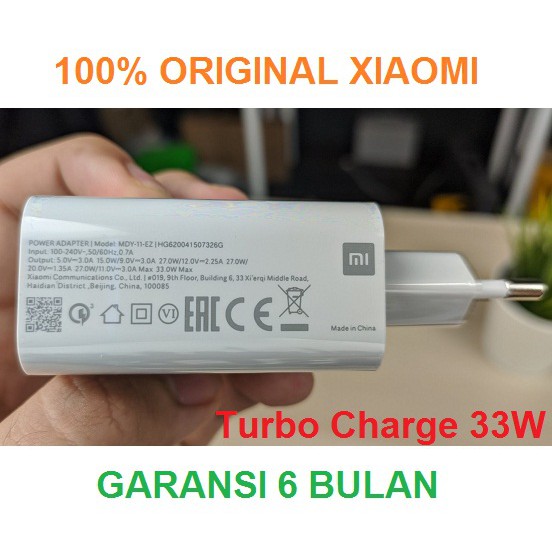 XIAOMI Adaptor Charger Turbo Charge 33W Fast MDY-11-EZ Original -Tanpa Cable