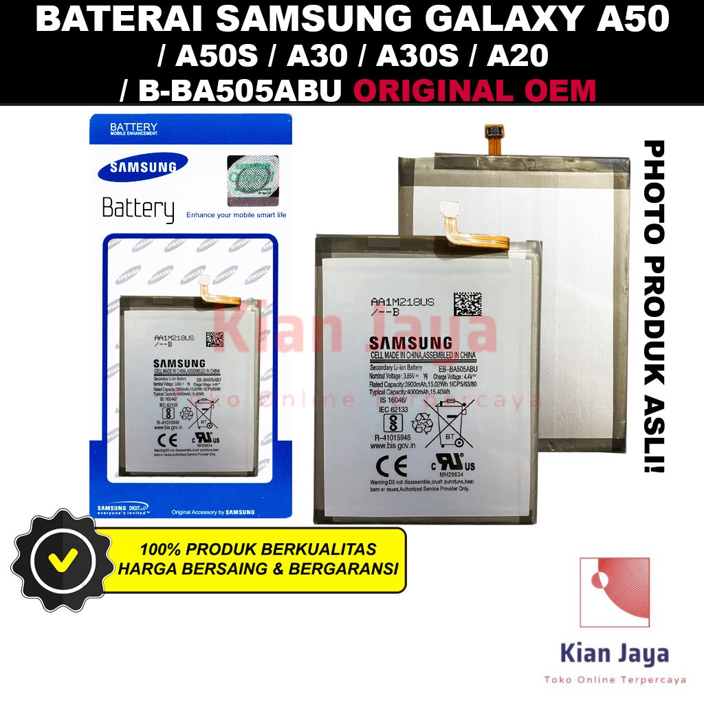 Baterai Samsung Galaxy A20 A20s A30 A30s A50 A50s A205F A207F A305F A307F A307FN A505F A507FN Original OEM Batre Batrai Battery Hp EB-BA505ABU Ori