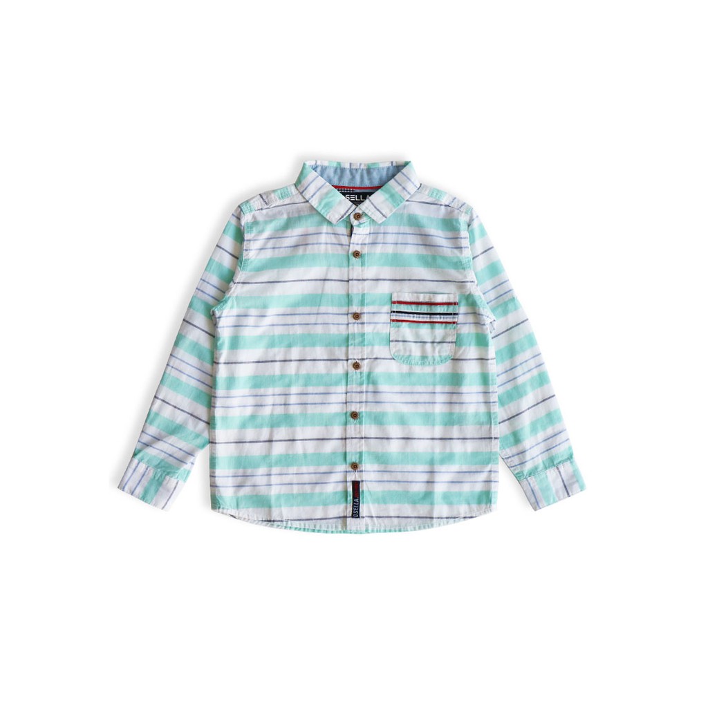 Osella Baju Anak Laki Laki Kemeja Lengan Panjang Stripe Green.
