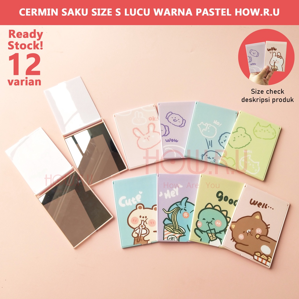HOW.R.U | 11 x 8 cm - Cermin Lipat / Cermin Saku Korea Warna Pastel Motif Karakter Lucu