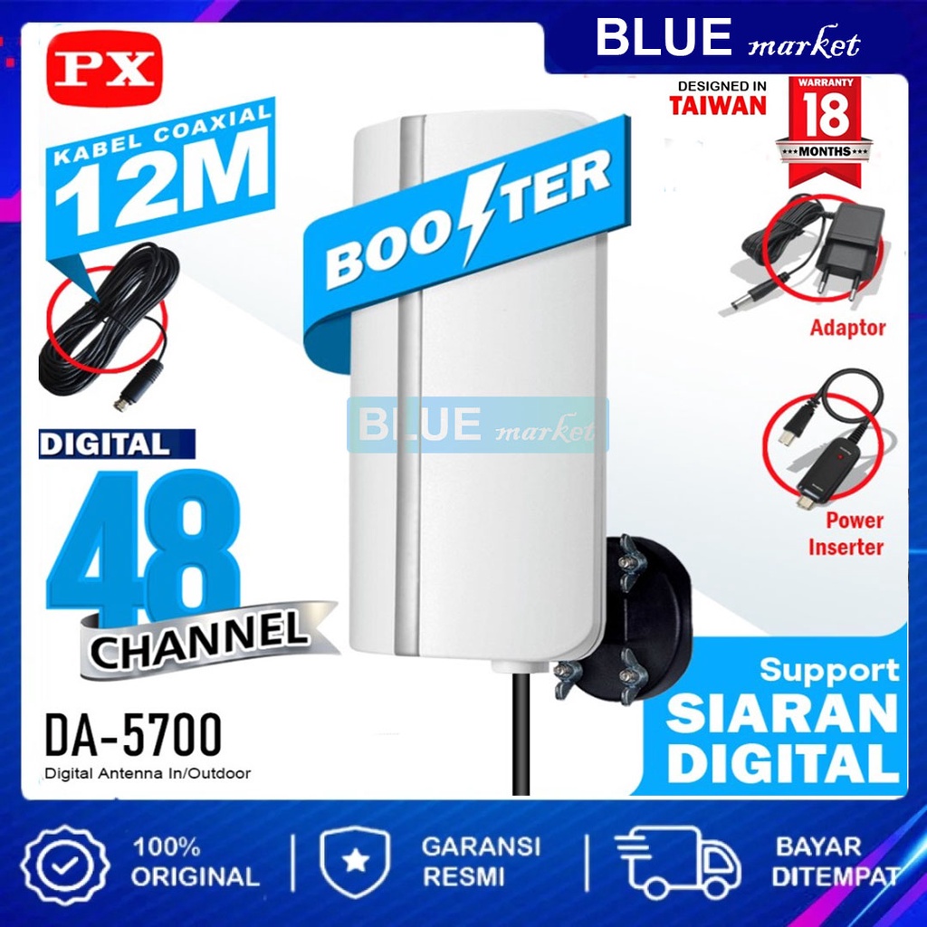 Antena TV In/Outdoor PX DA-5700 Digital TV dengan Booster dan Power Inserter