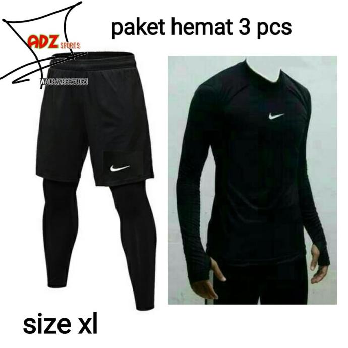 Setelan manset baselayer xl nike hitam celana bola baselayer