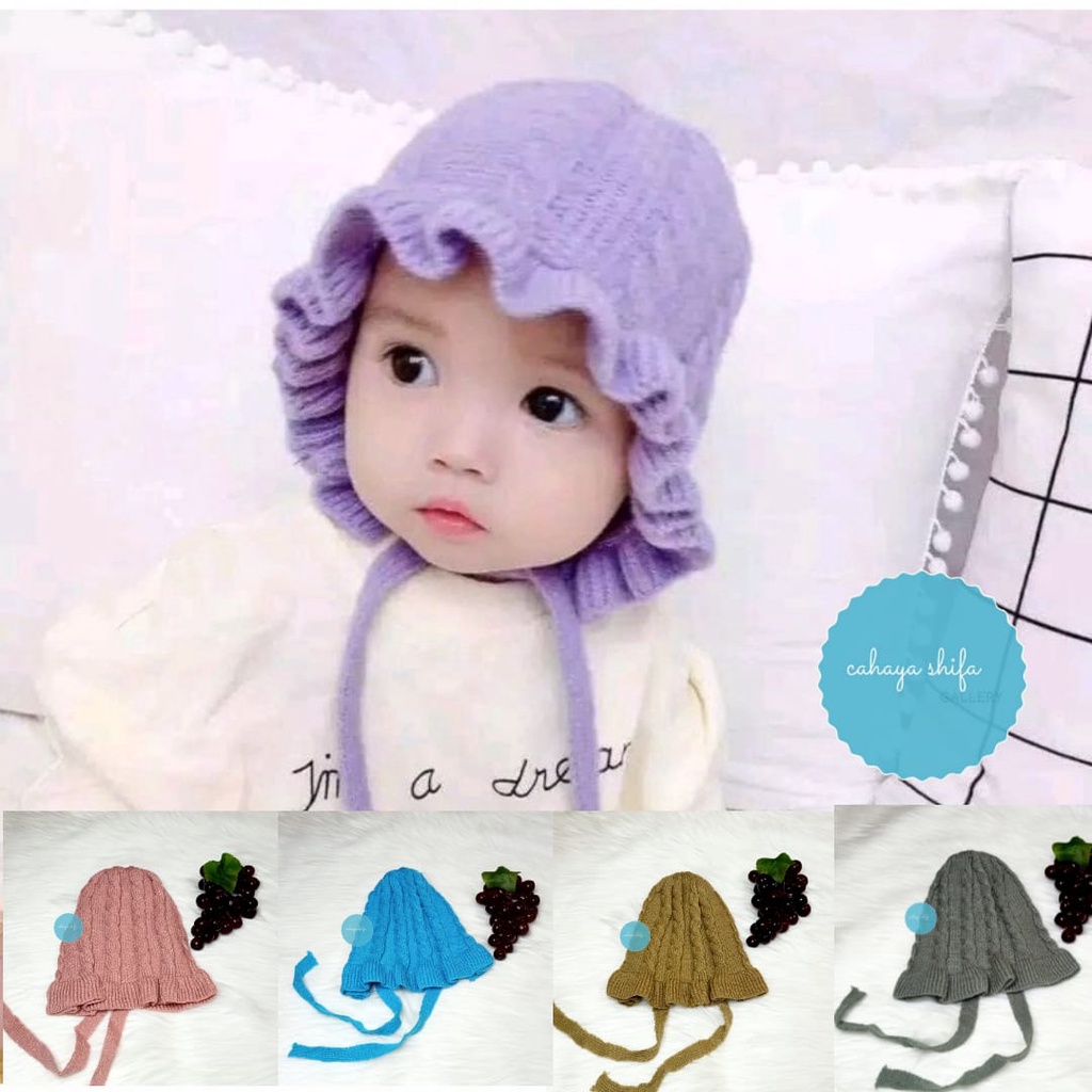 KUPLUK BONET RUFFLE/ Topi Bonet Bayi Rajut Anak Bahan Premium