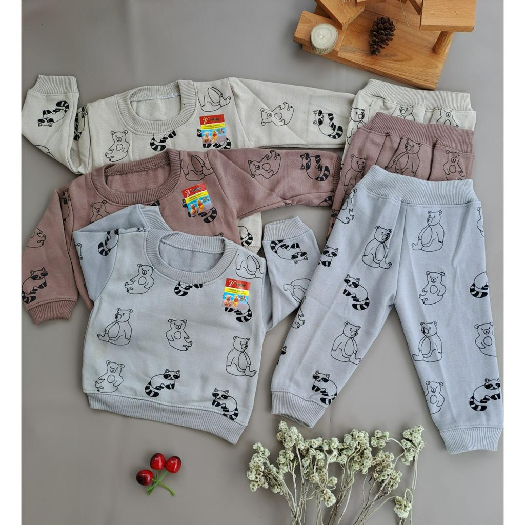 setelan sweater anak laki-laki lengan panjang 3-18 bulan motif beruang